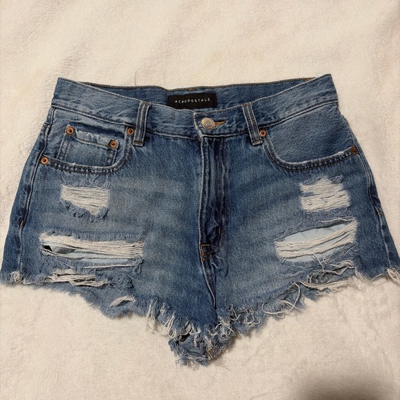 Aeropostale Pants - Aeropostale Frayed Distressed Denim Jean Shorts - Light Blue